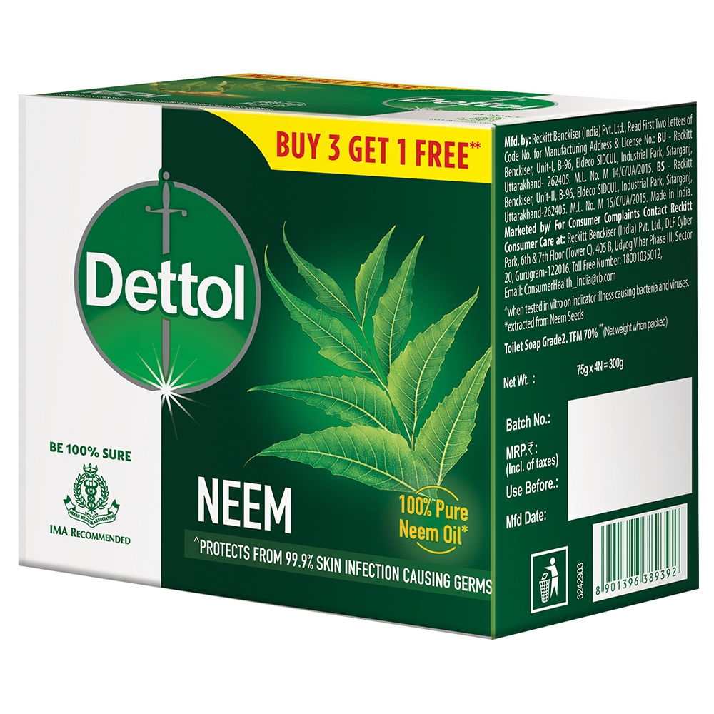 Dettol Neem Bathing Soap 75 g (Buy 3 Get 1 Free)