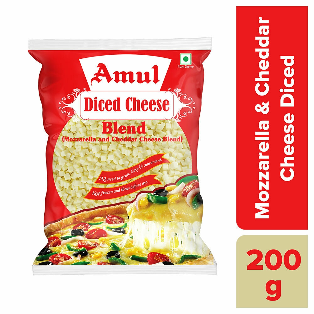 Amul Mozzarella and Cheddar Diced Cheese Blend 200 g (Pack)