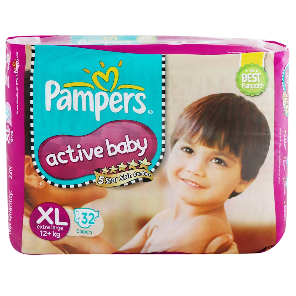 Pampers Active Baby Diapers (XL) 32 count (12+ kg)