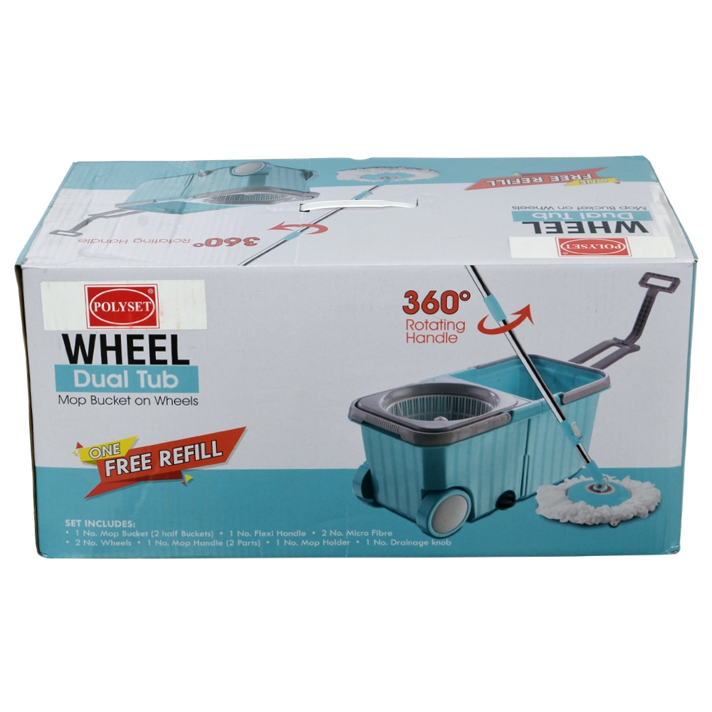 Polyset Dual Wheel Pink Tub Mop with Bucket