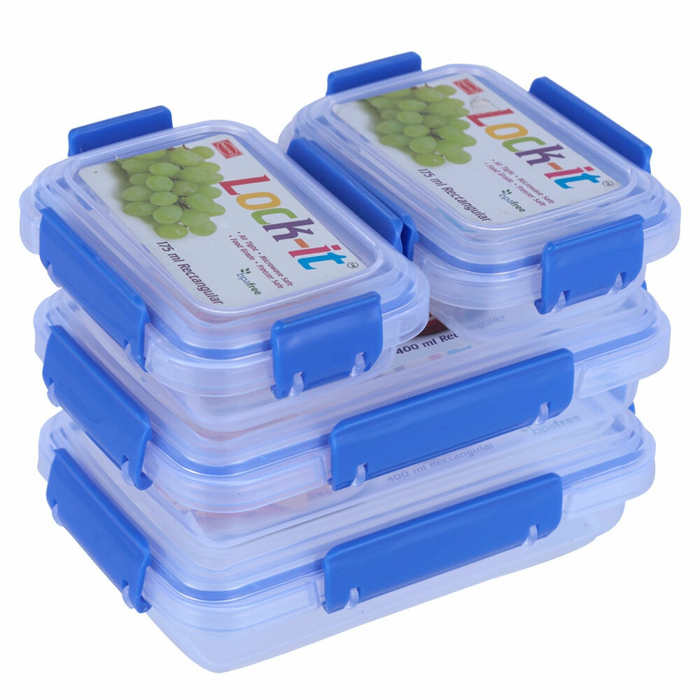 Polyset Lock It Blue Rectangular Plastic Container (Set of 4)
