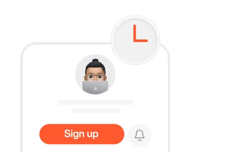 User profile signup form with clock symbol