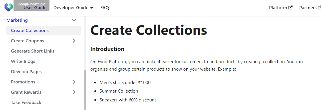 Creaters collection option on Fynd Platform.