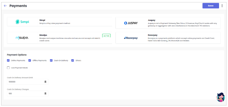 Payment options on Fynd Platform.