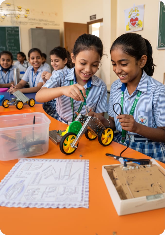 Students working with educational materials in a classroom