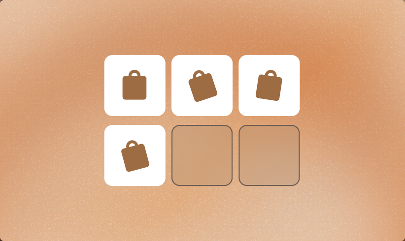 Loyalty reward progress grid showing four of six shopping bag icons unlocked