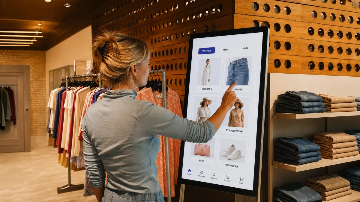 An image showing a women using Endless Aisle retail to shop 