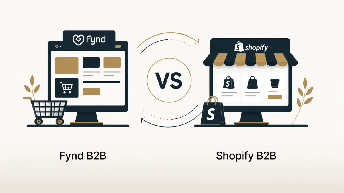 A cover image showing a comparison between Fynd B2B vs Shopify B2B