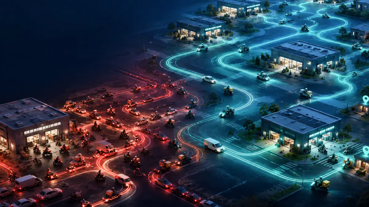 Visual depiction of how AI improves order routing for Quick Commerce