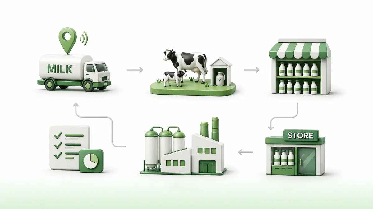 An image showing the end-to-end dairy supply chain management 