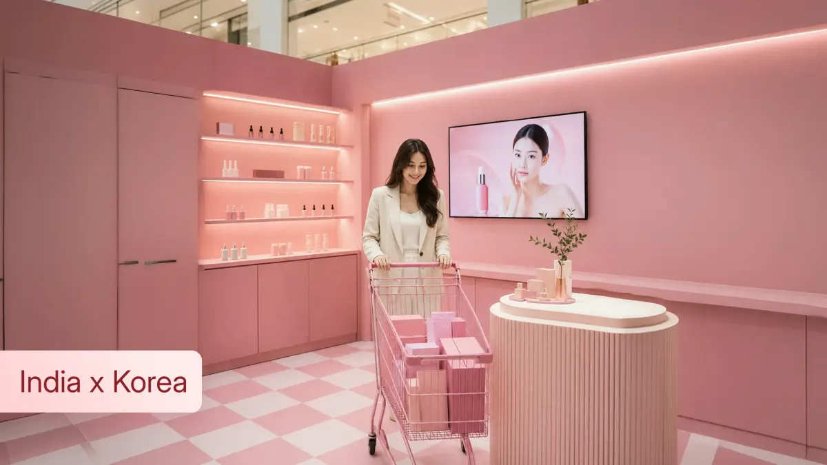 K-beauty retail store showcasing India-Korea commerce collaboration.
