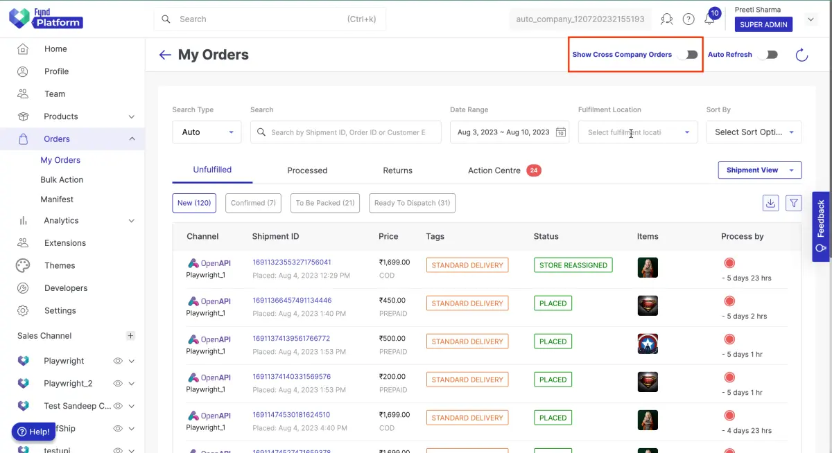 Simplified Cross-Company Shipments View