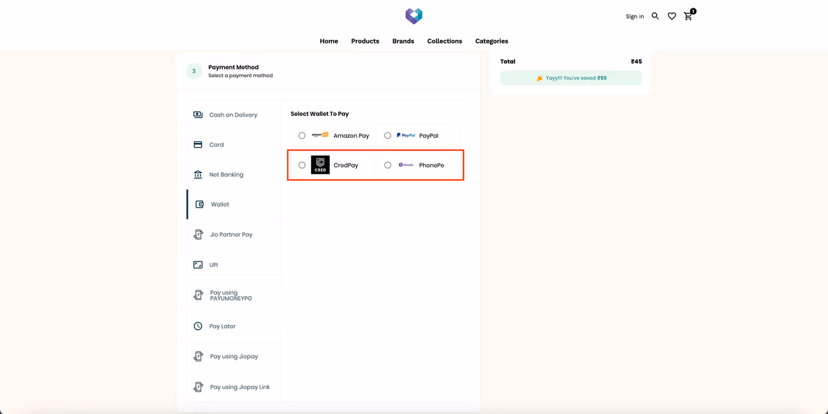 PhonePe and CredPay Payments via Razorpay