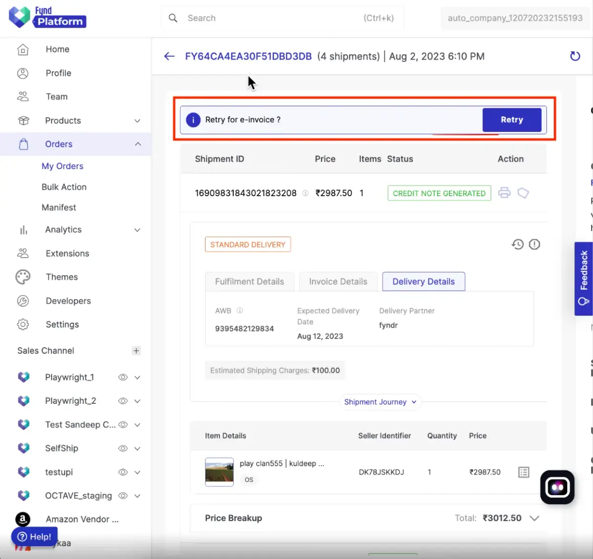One-Click E-Invoice Retry