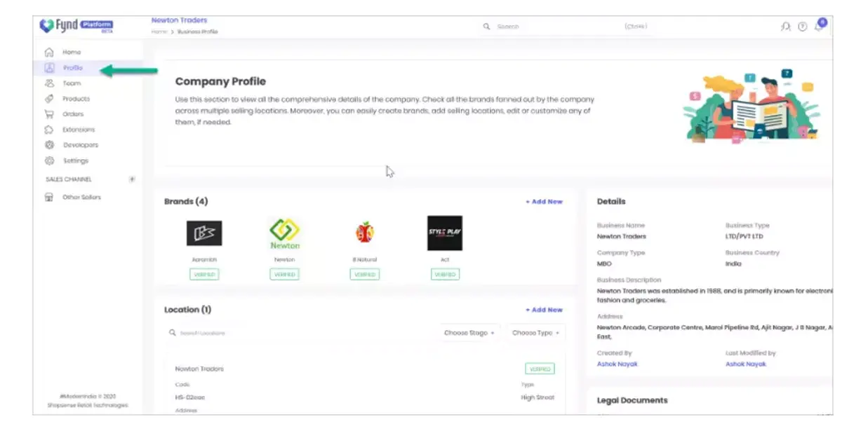 Profile option of Fynd Platform