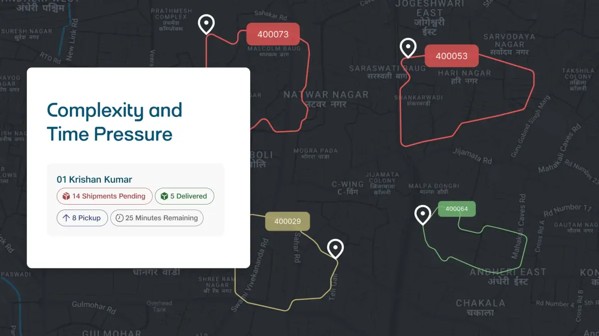 Fynd transport management system interface showing a map with serviceable and non-serviceable pincodes 