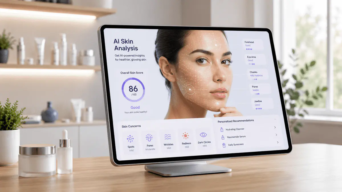 An image showing Fynd GlamAR AI skin analysis feature