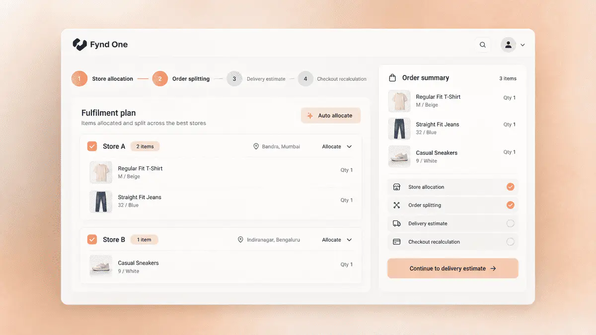 A retail operations interface highlights order routing and delivery coordination across stores.