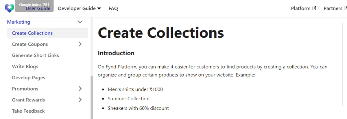 Creaters collection option on Fynd Platform.