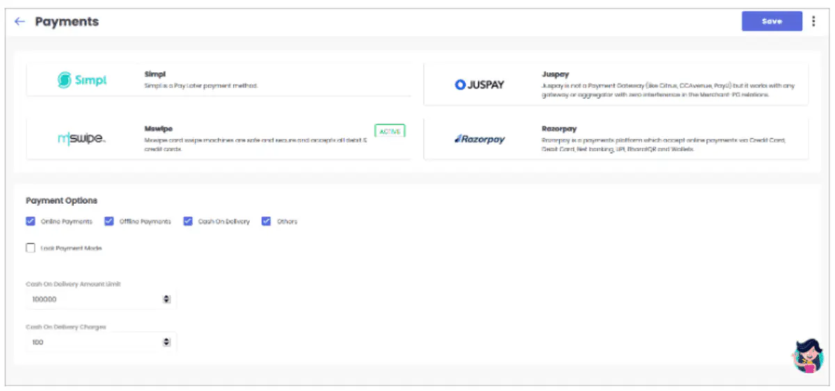 Payment options on Fynd Platform.