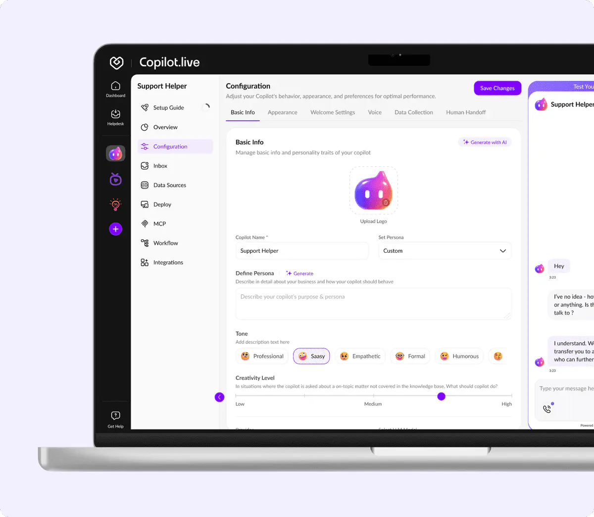 Agent Builder configuration interface