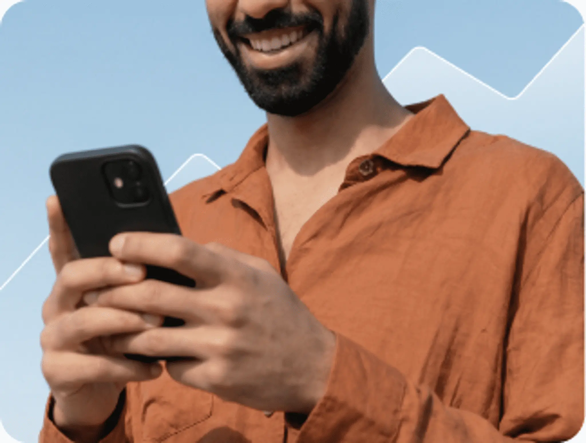A person checking their phone, with a callout showing 30% cost savings
