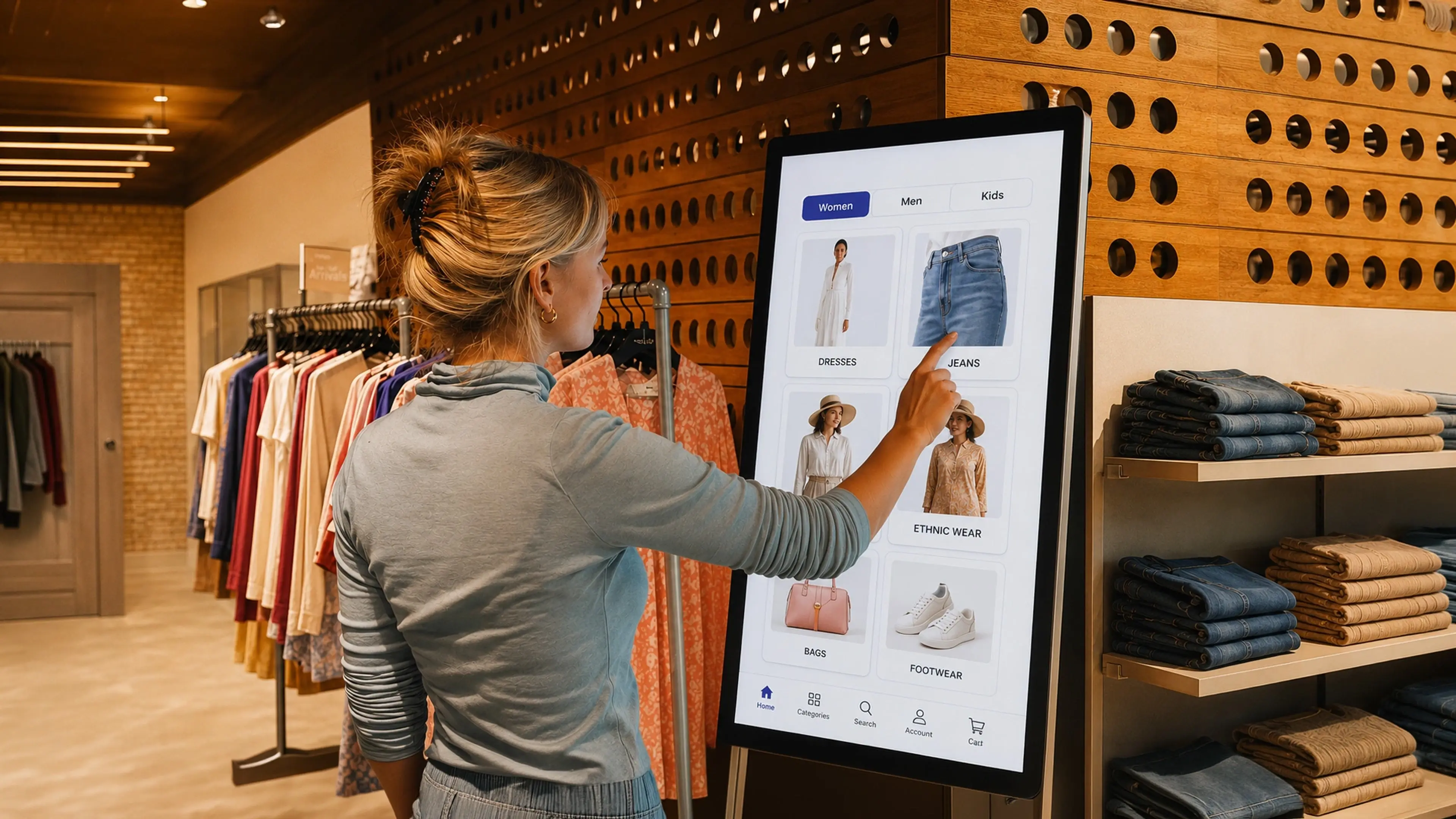 An image showing a women using Endless Aisle retail to shop 