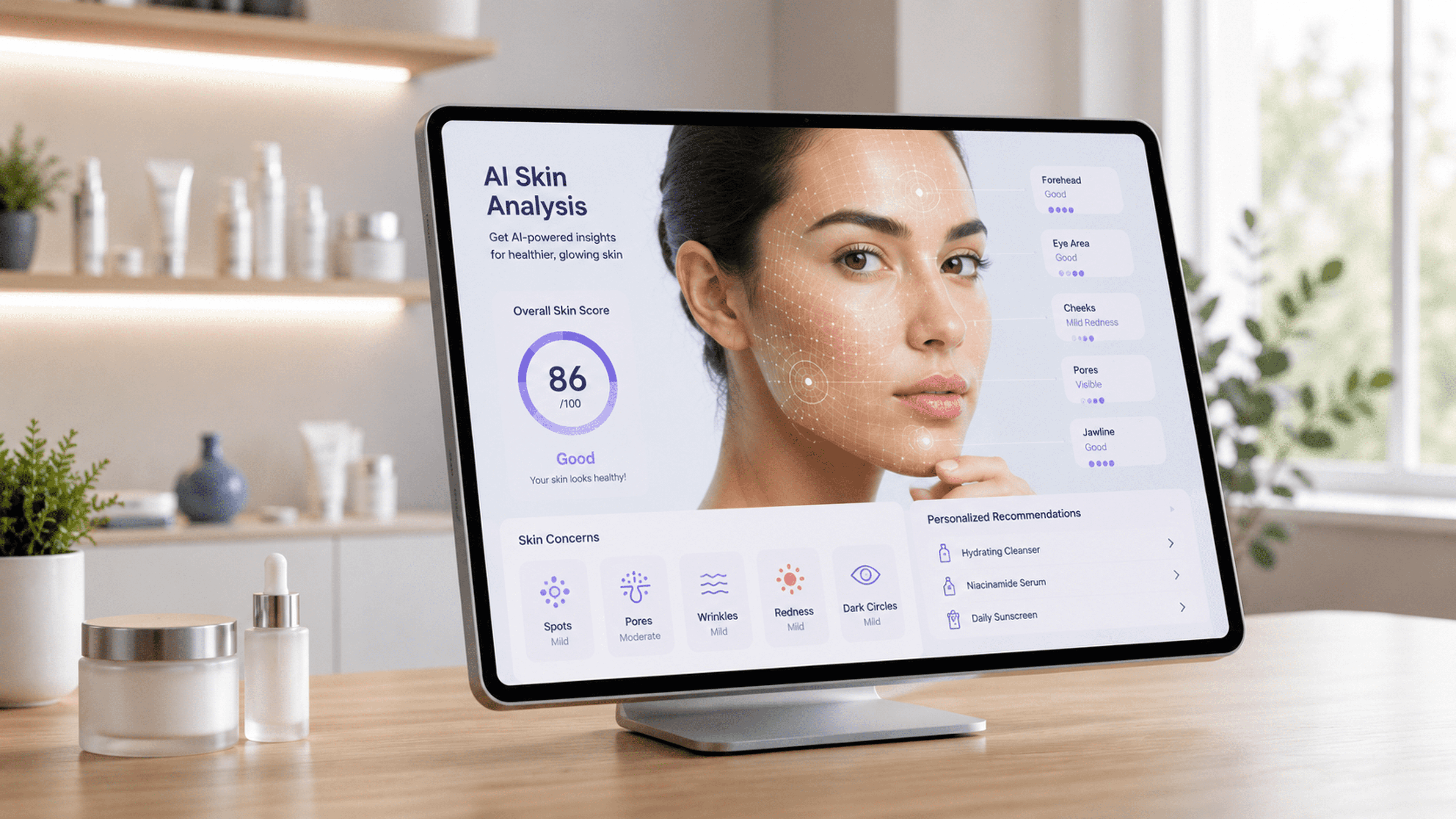 An image showing Fynd GlamAR AI skin analysis feature