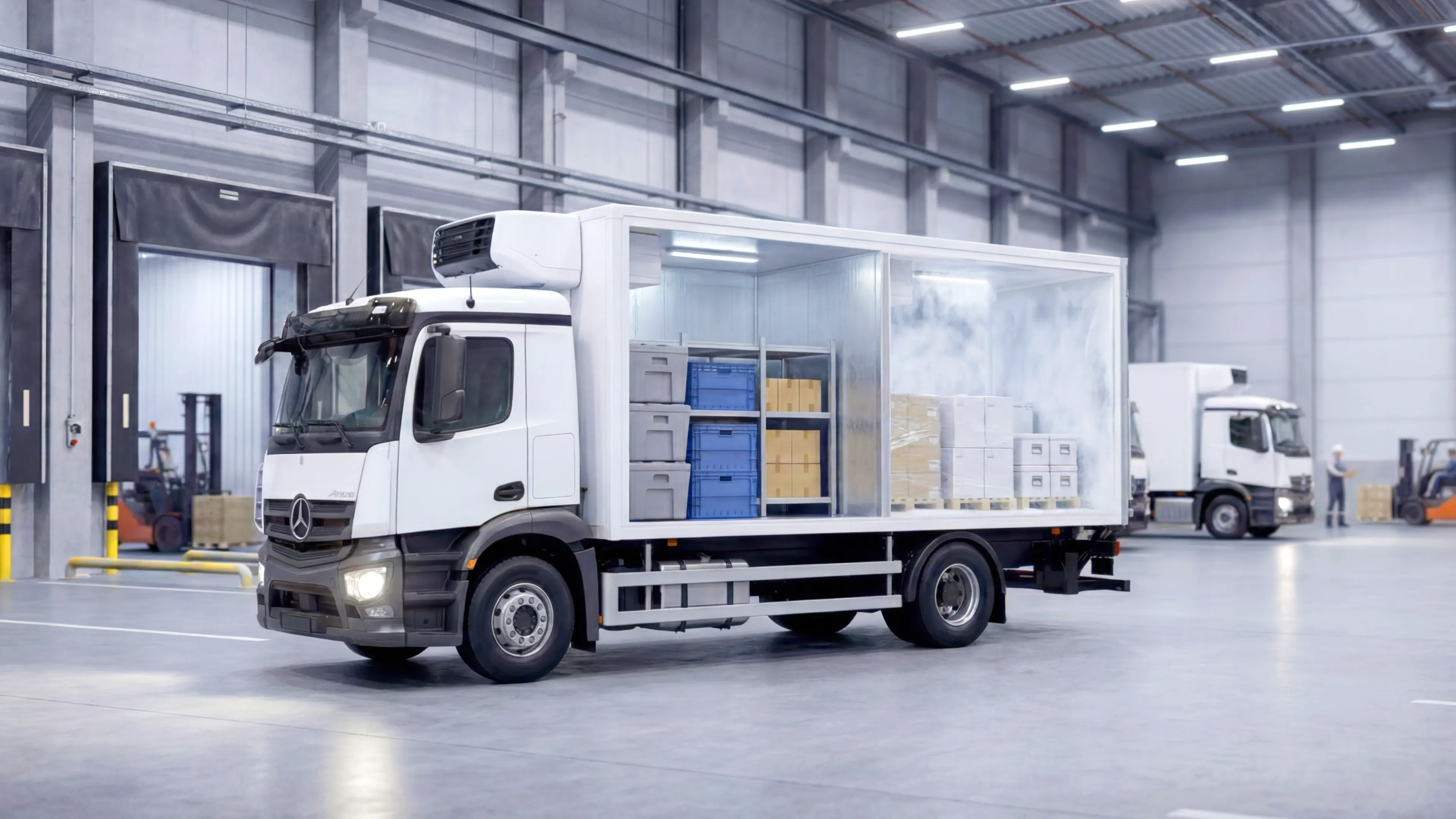 An image showing cold chain logistics carrying perishable goods to reduce spoilage. 