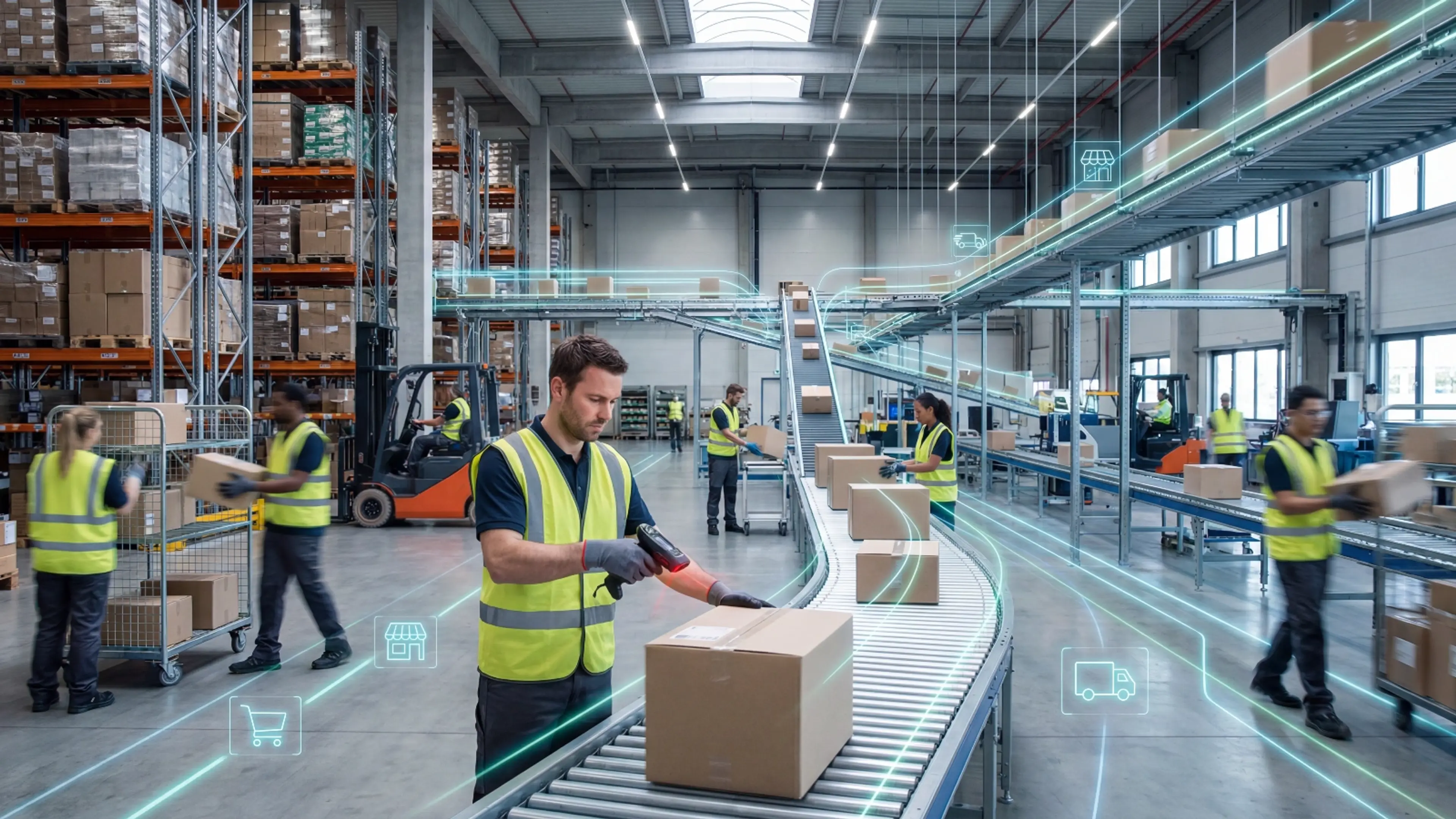 An image showing group of working at the Warehouse. 