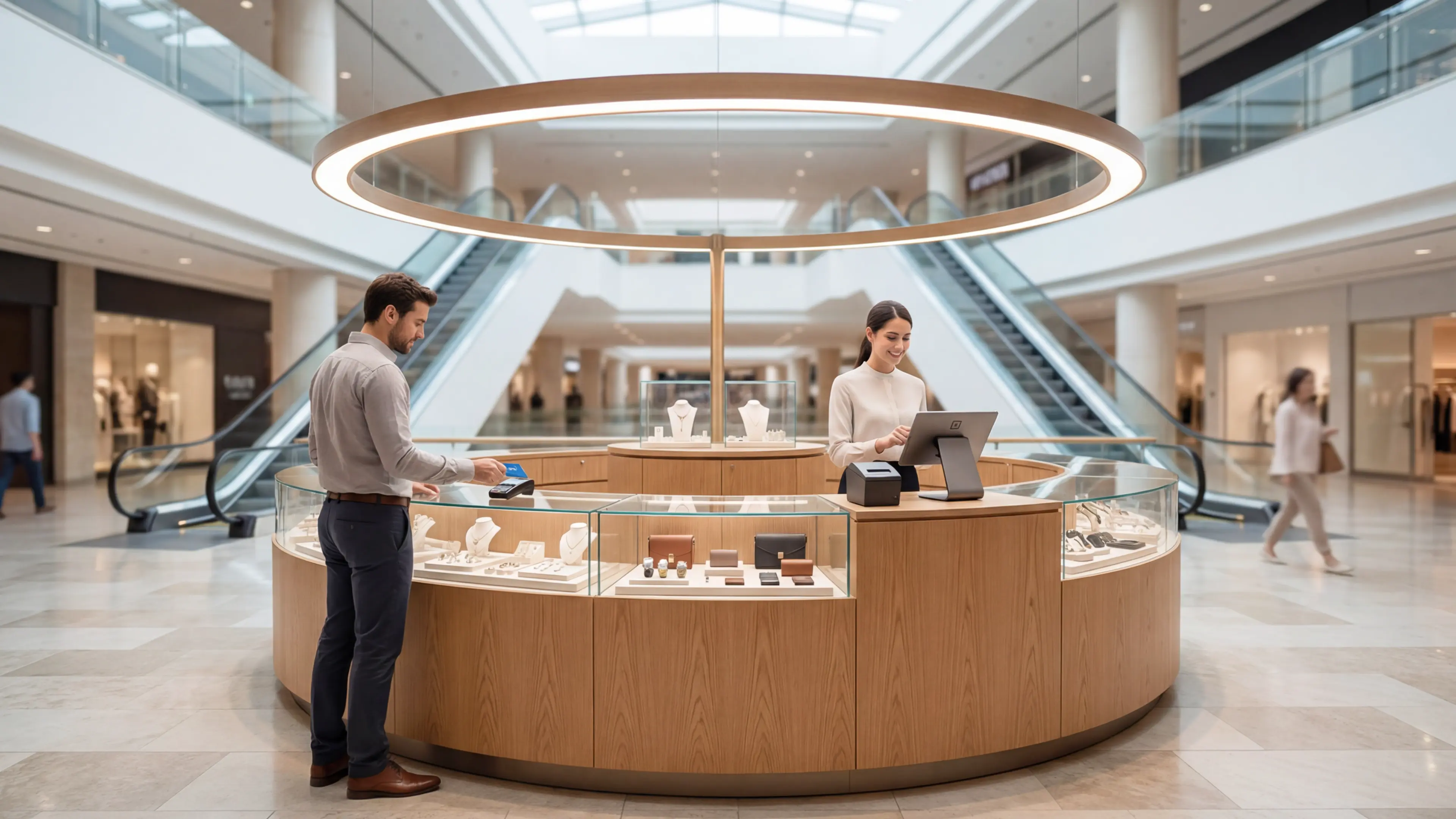 An image showing a customer making the payment in a mall kiosk through POS