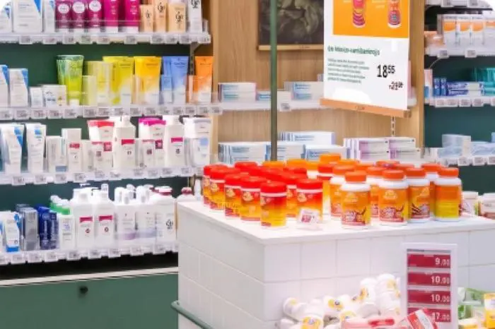 Retail store shelves stocked with products