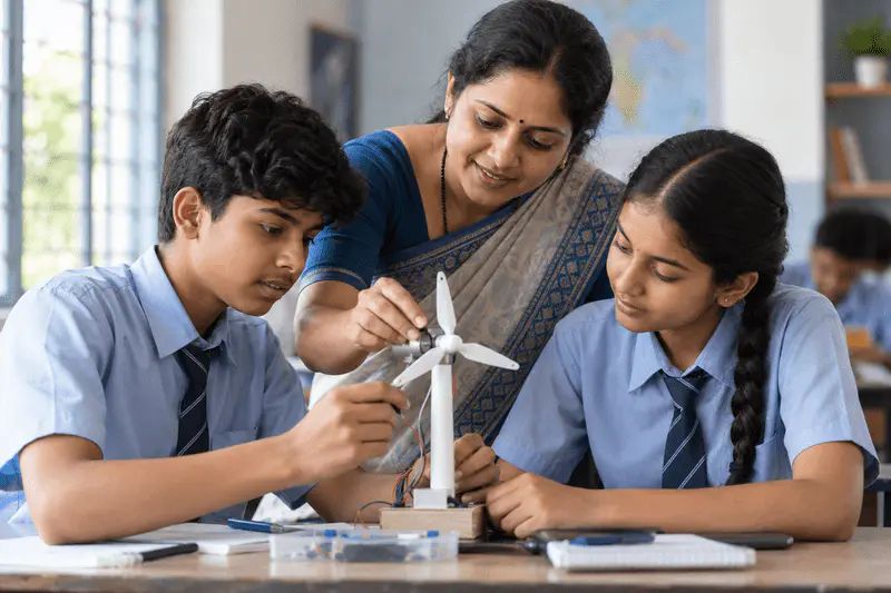 An educator supporting students with their learning