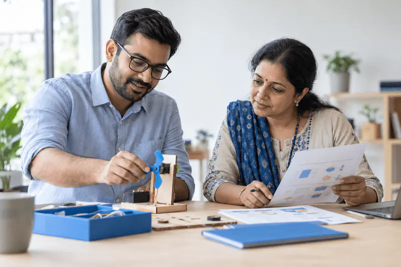 A mentor guiding a learner through a practical activity