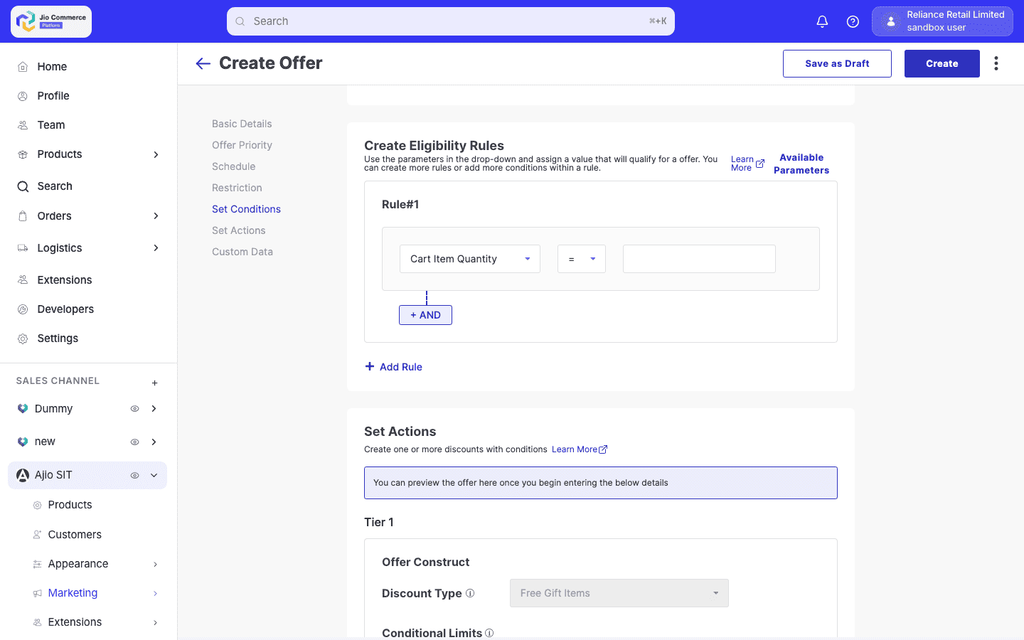 Buy rules configuration with brand and quantity conditions