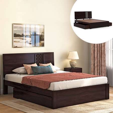 Karya Queen size storage bed - Wheat brown Walnut (Sustainable Range - Ecoboard)