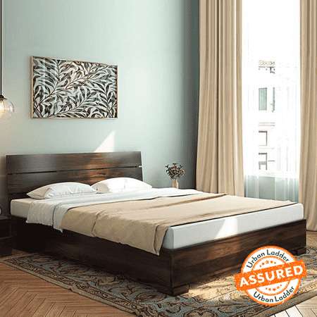 Garren Solid Wood Queen Non Storage Upholstered Bed in Dark Oak Finish (Bed Size : Queen)