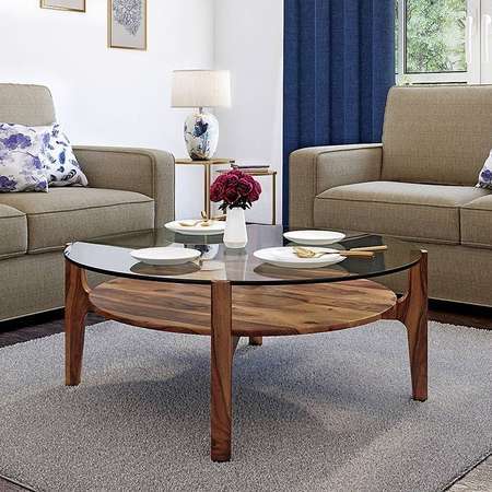 Cayman Glasstop Coffee Table (Finish : Teak; Shelf : Without)