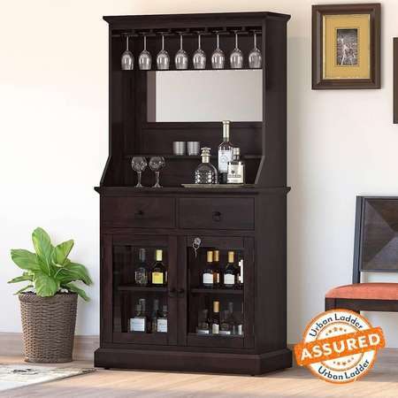 Riveria Solid Wood Free Standing Bar Cabinet in Mahogany Finish