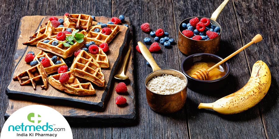 Banana oats waffles for healthy breakfast