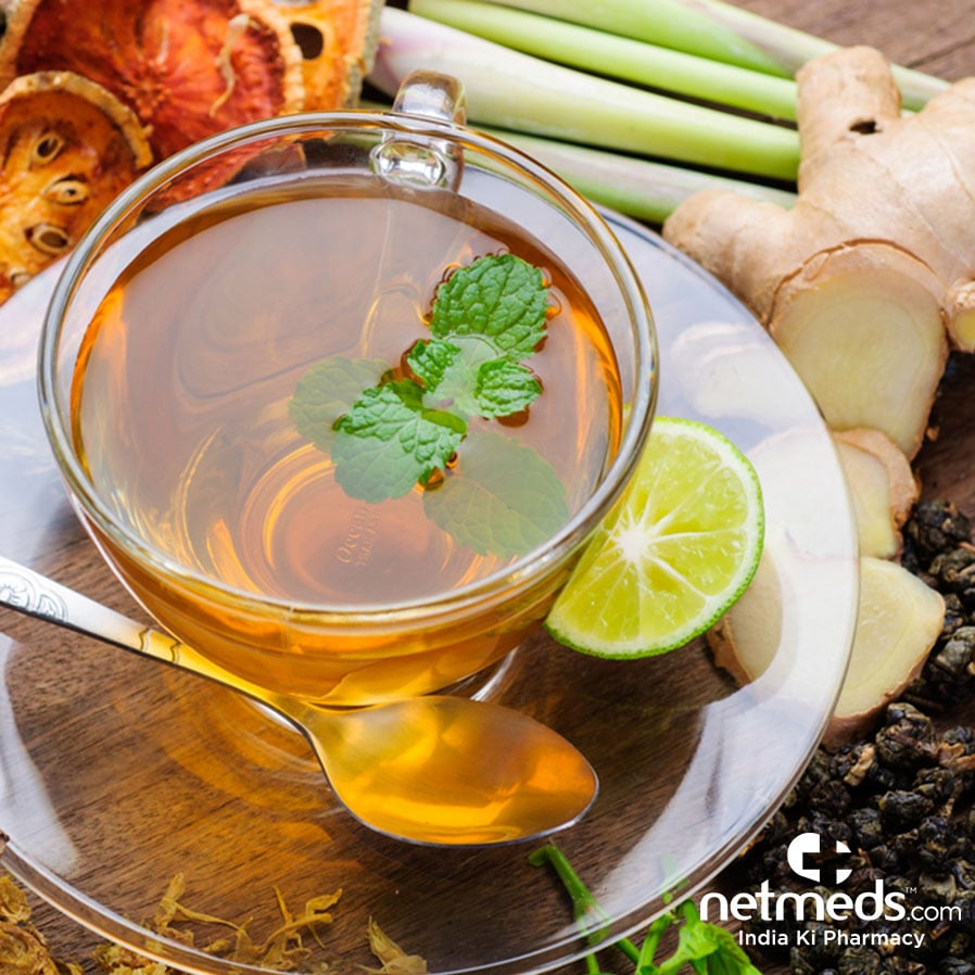 Herbal Tea with herbs around