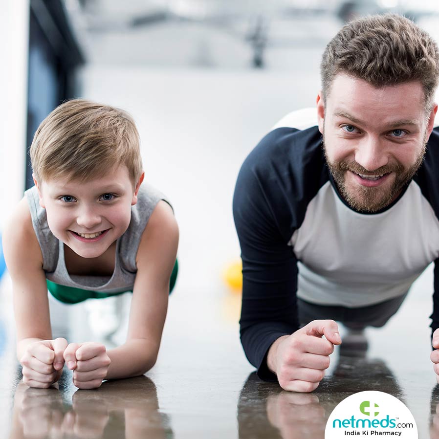 Father and Son Doing Push-Ups 