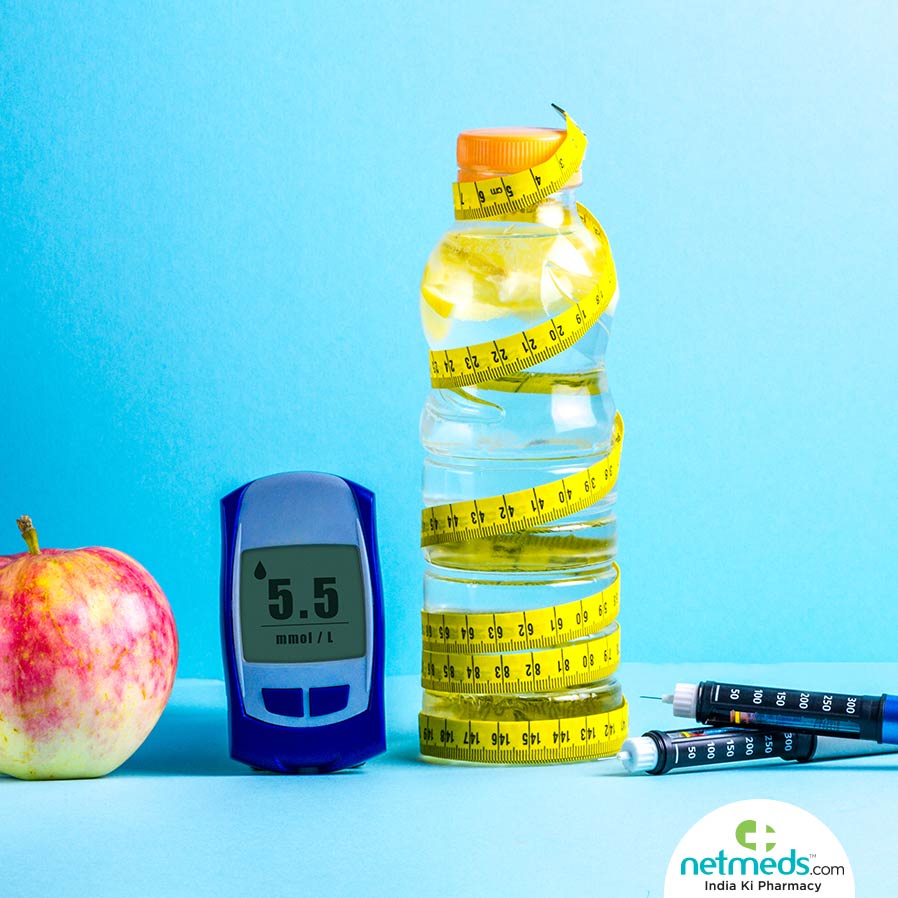 Apple, Glucometer, Water, insulin