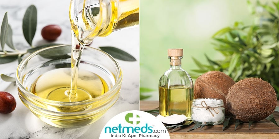 Oil in a bowl and coconut oil