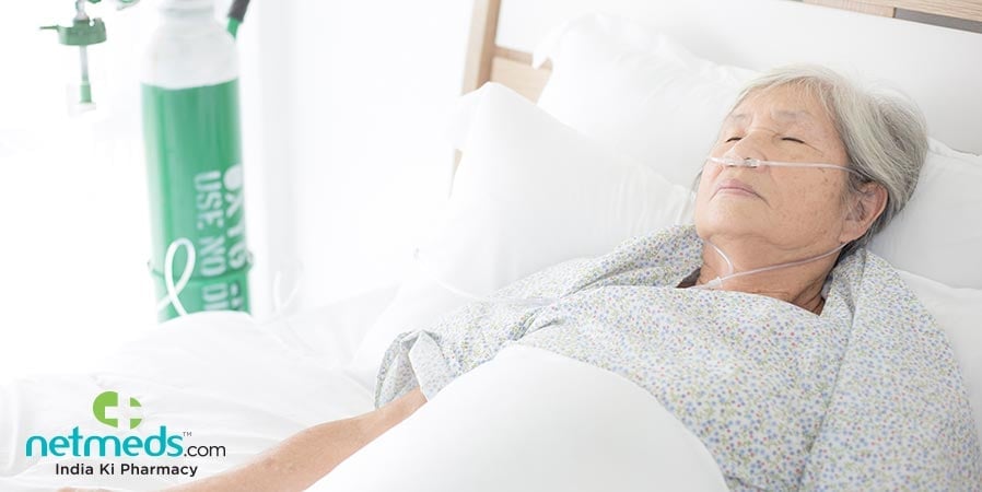 Woman on oxygen support