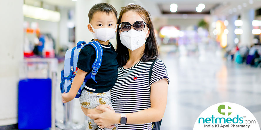 Mom and kid with masks