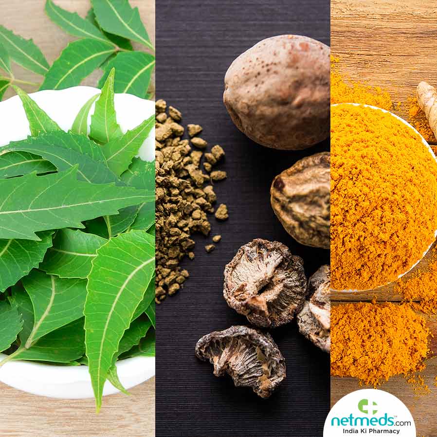 Neem leaves, Triphala, Turmeric