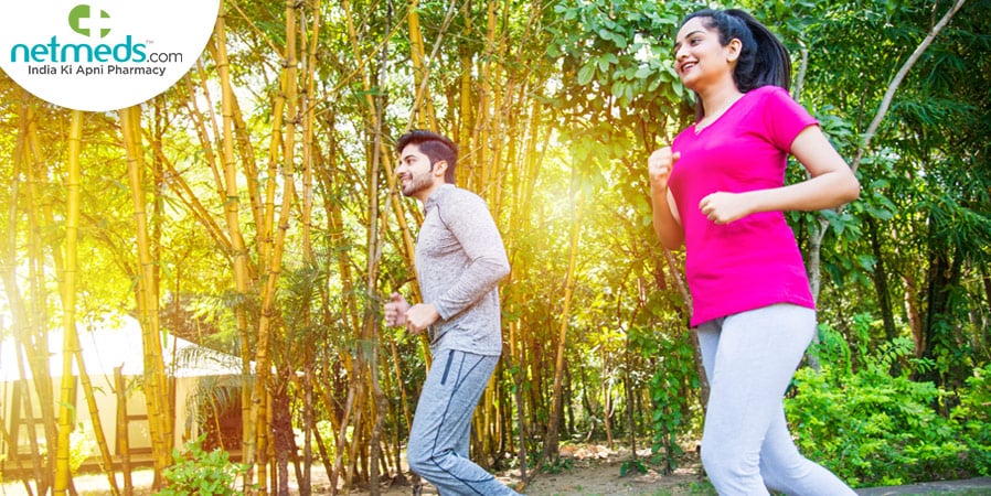 A boy and a girl are jogging