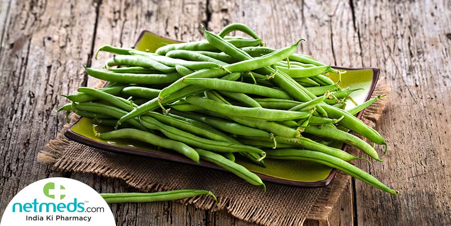 French beans in a tray