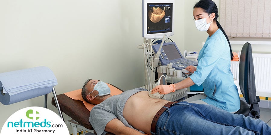 Doctor doing abdominal ultrasound 